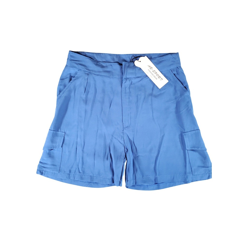 AQ‎ Sport Womens Blue Cargo Shorts S3832 Pleated Cotton Blend Size M NWT